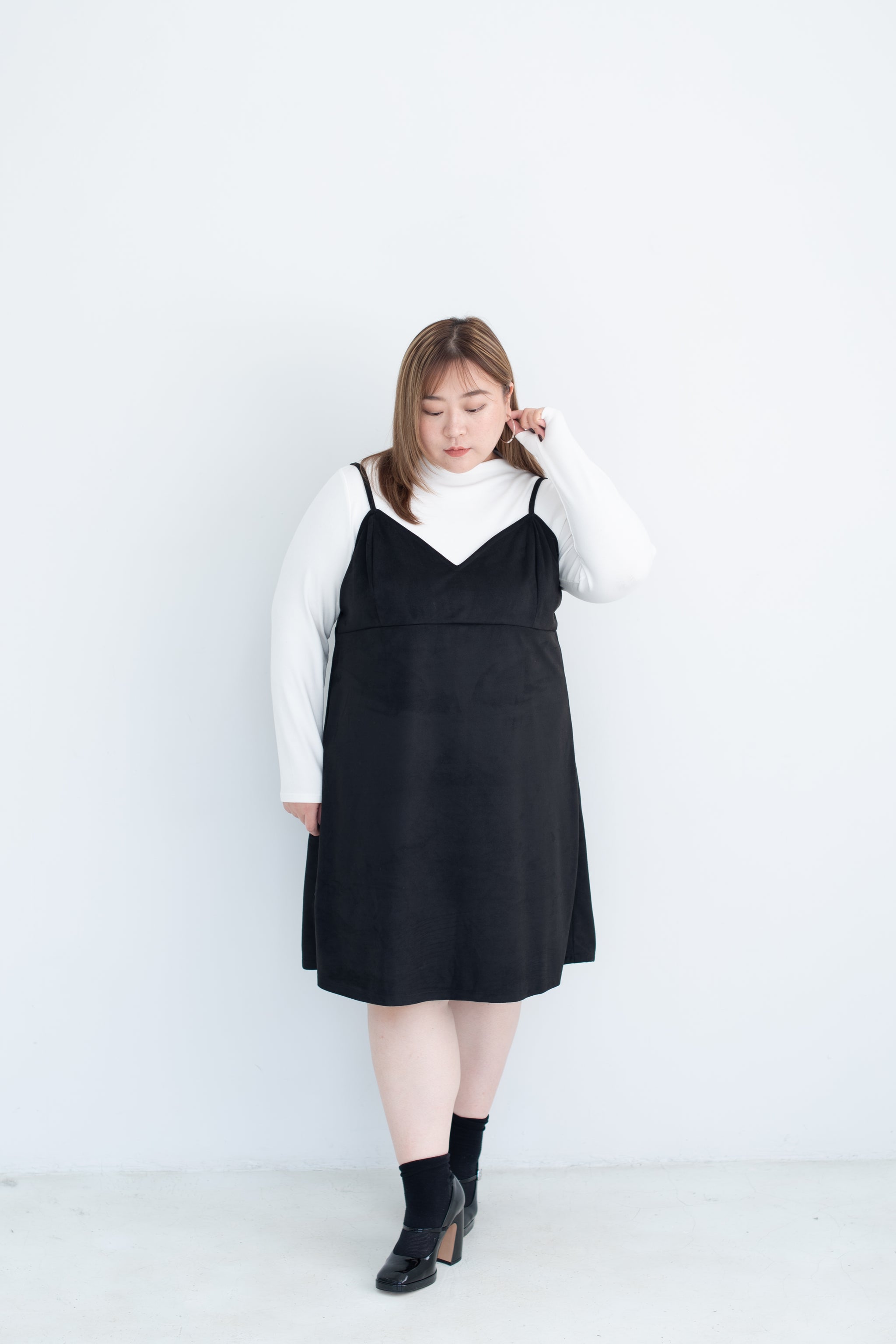 Plus Size Suede Tunic Dress Suede Cami Dress In Black – FCPlus