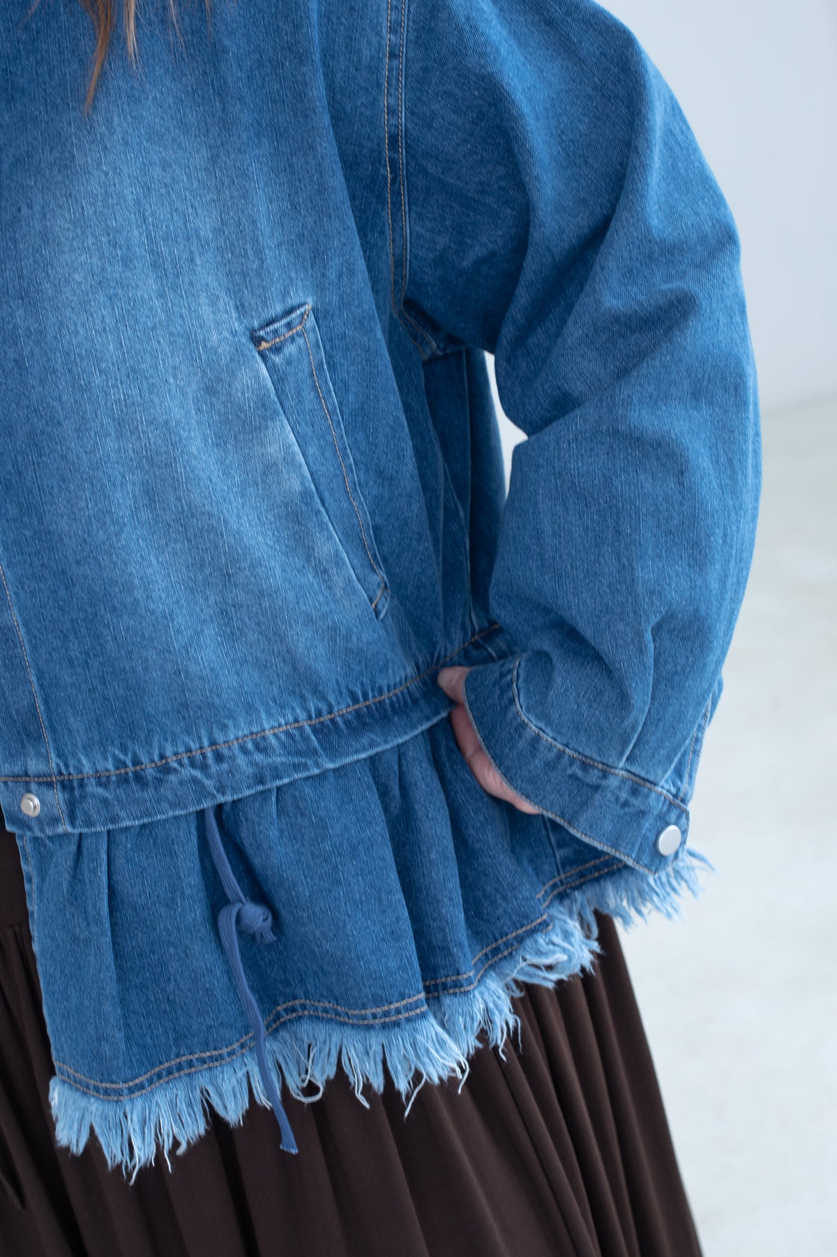 Ruffle Detail Denim Jacket