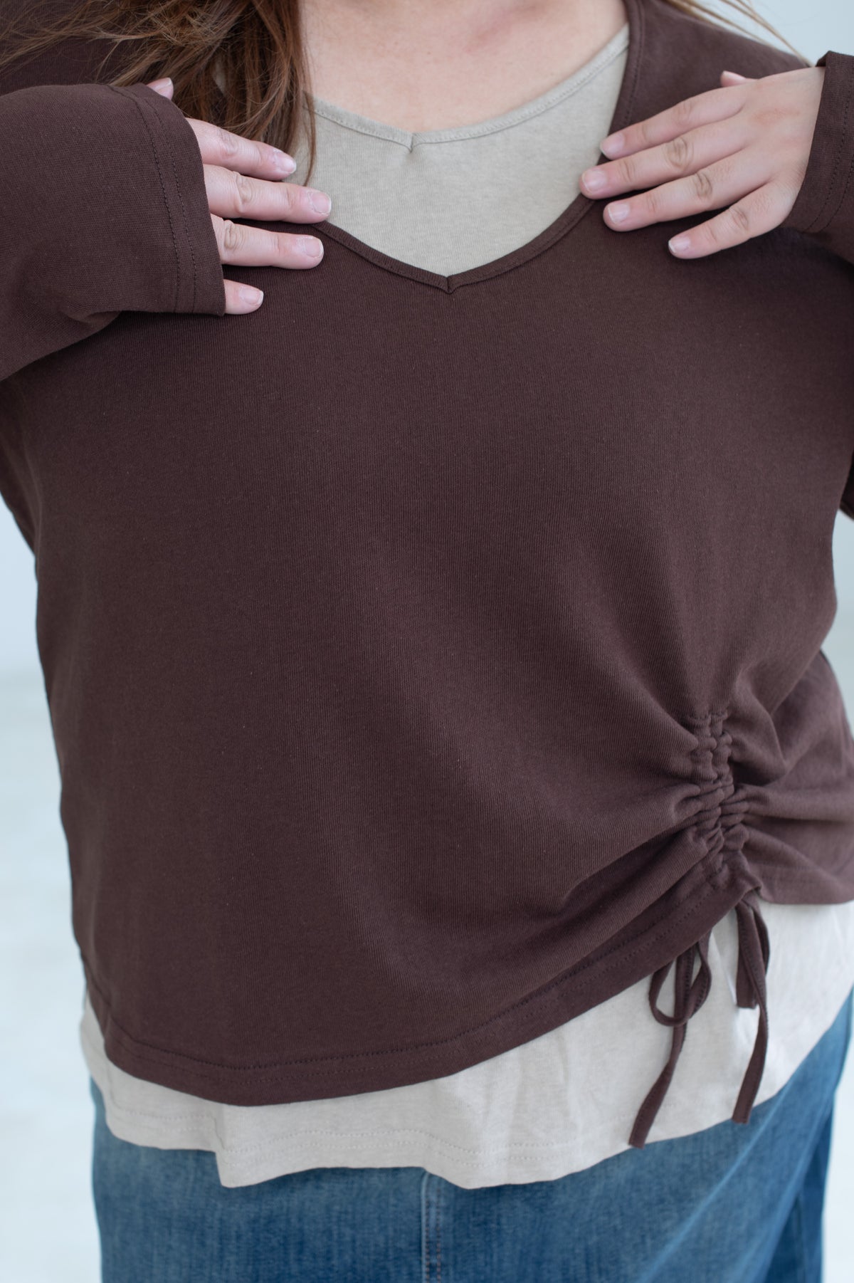 Layered Side Drawstring Top