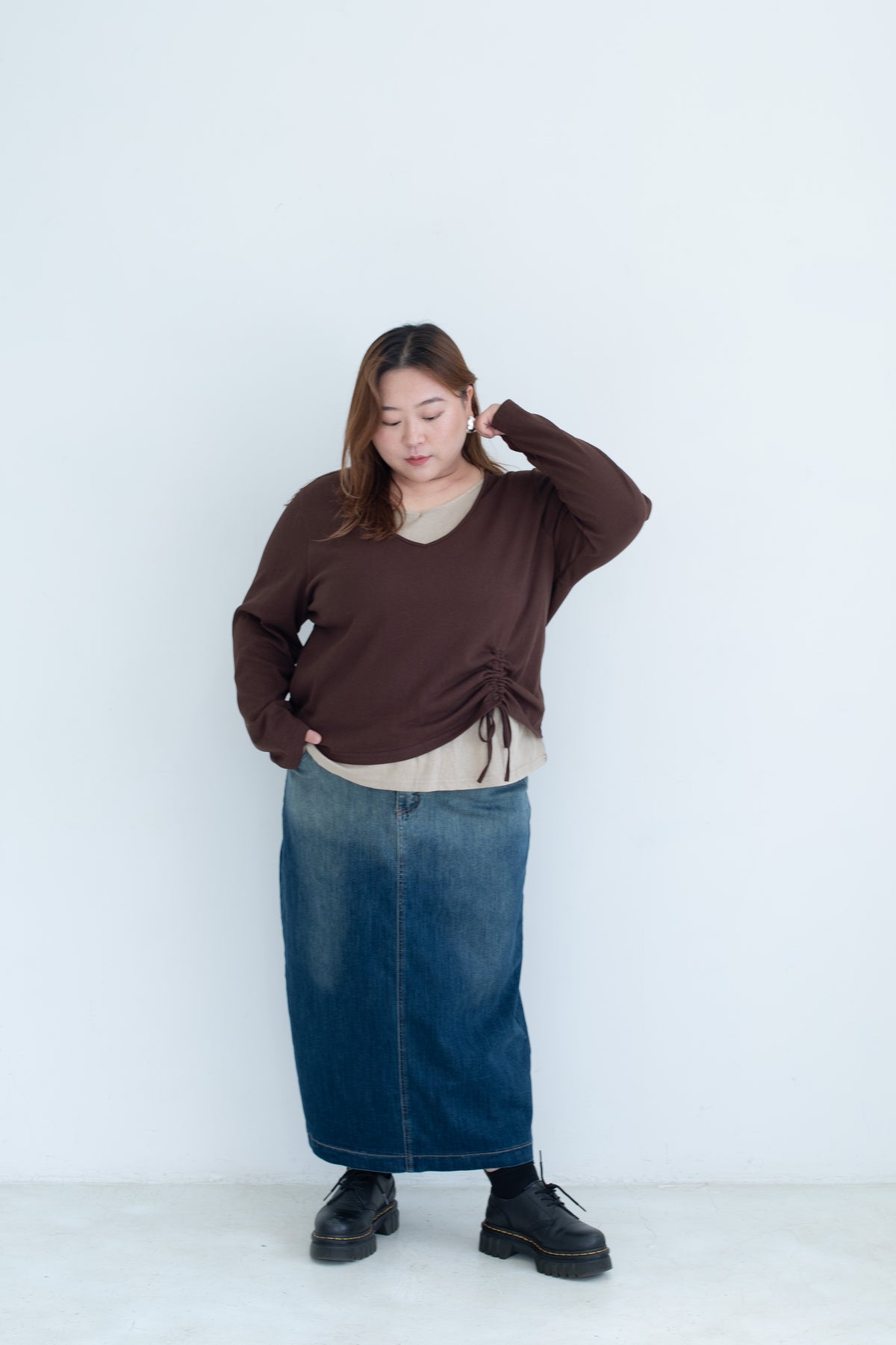 Layered Side Drawstring Top