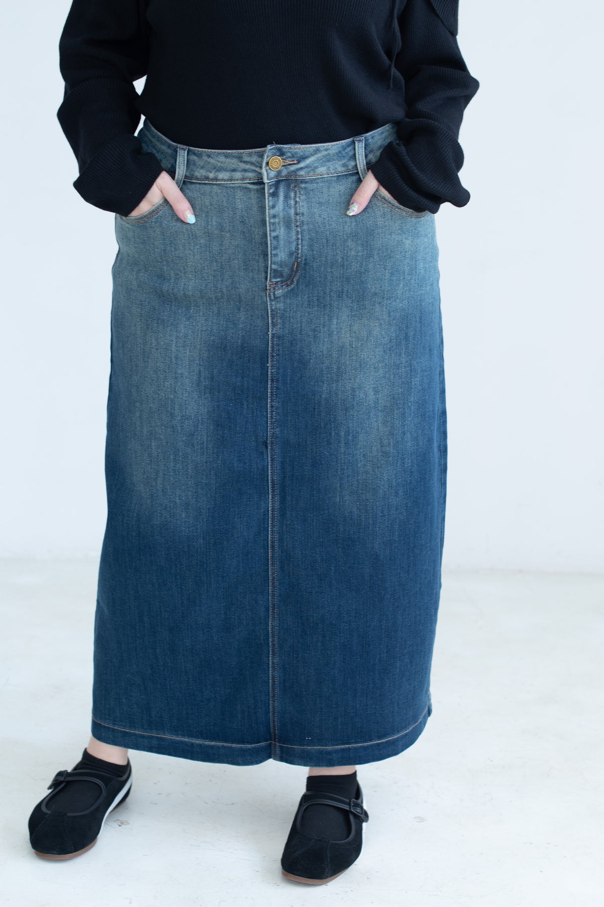Gradient Denim Maxi Skirt