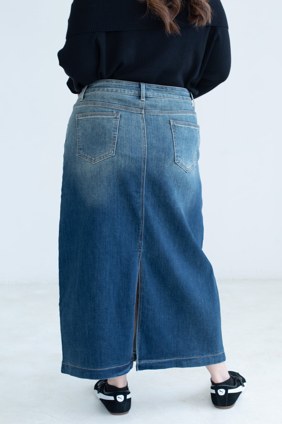 Gradient Denim Maxi Skirt
