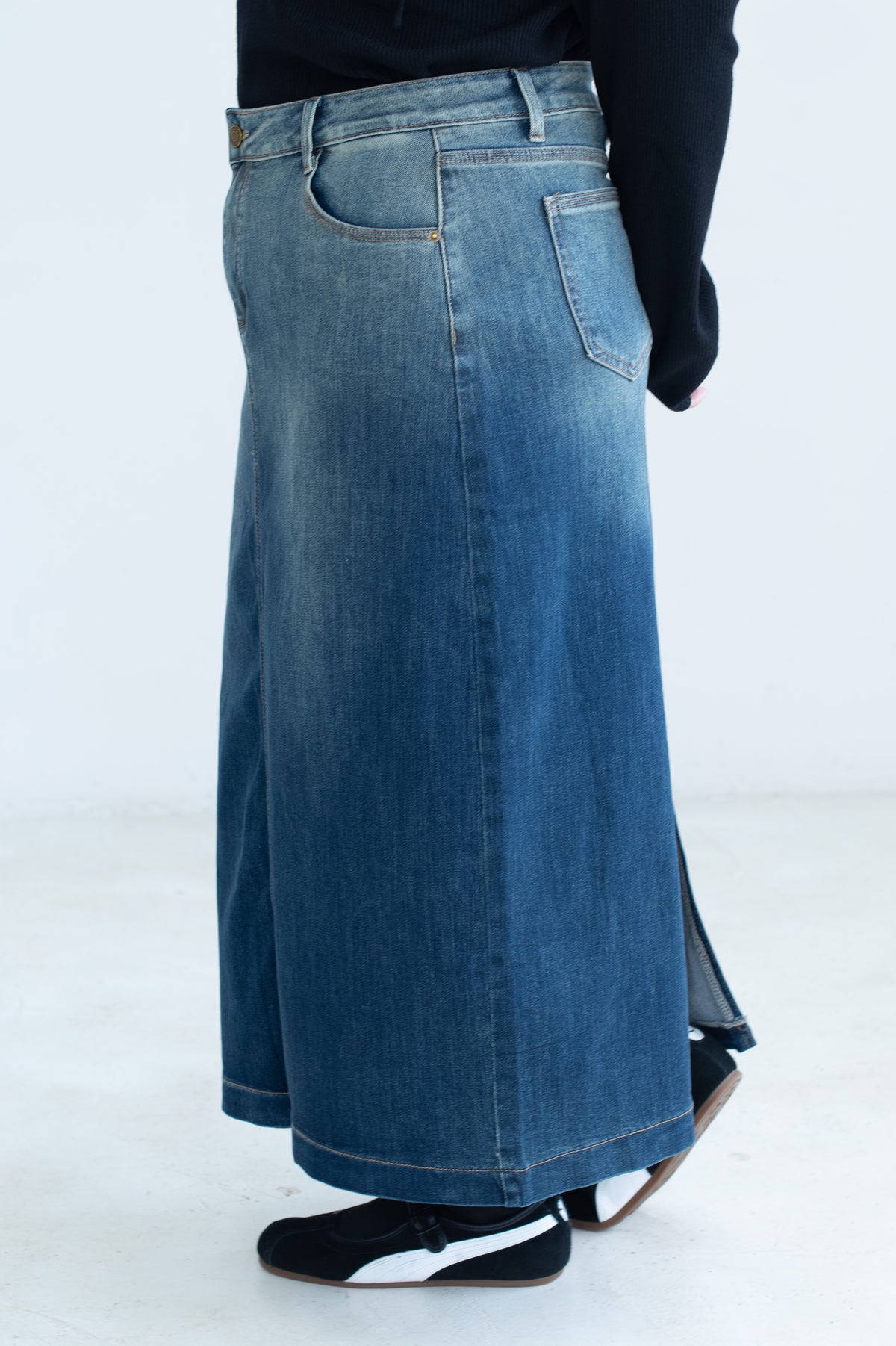 Gradient Denim Maxi Skirt