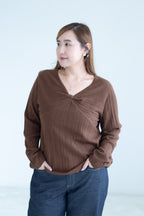 V-Neck Ribbed Twist Knit Top