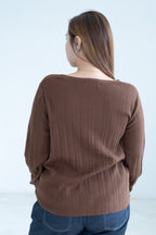 V-Neck Ribbed Twist Knit Top