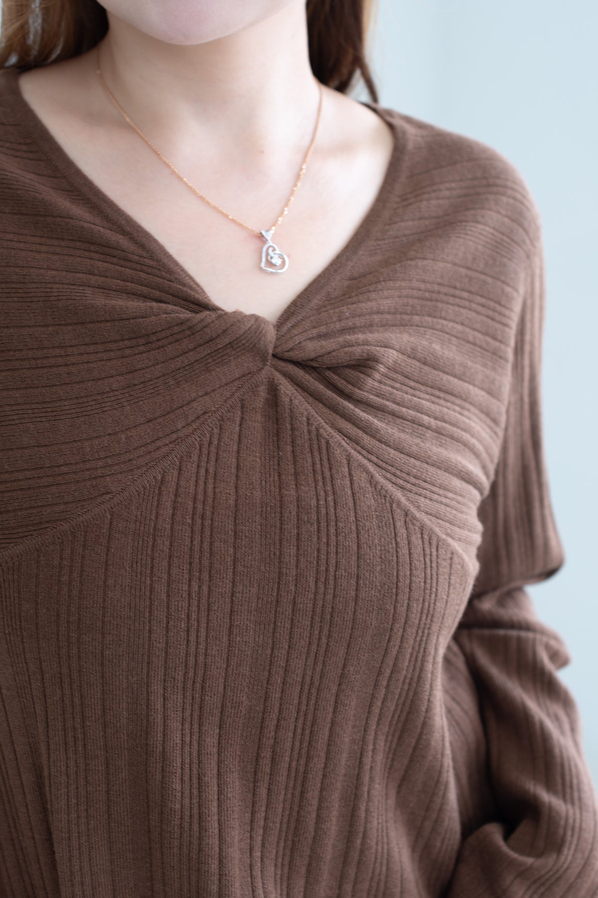 V-Neck Ribbed Twist Knit Top