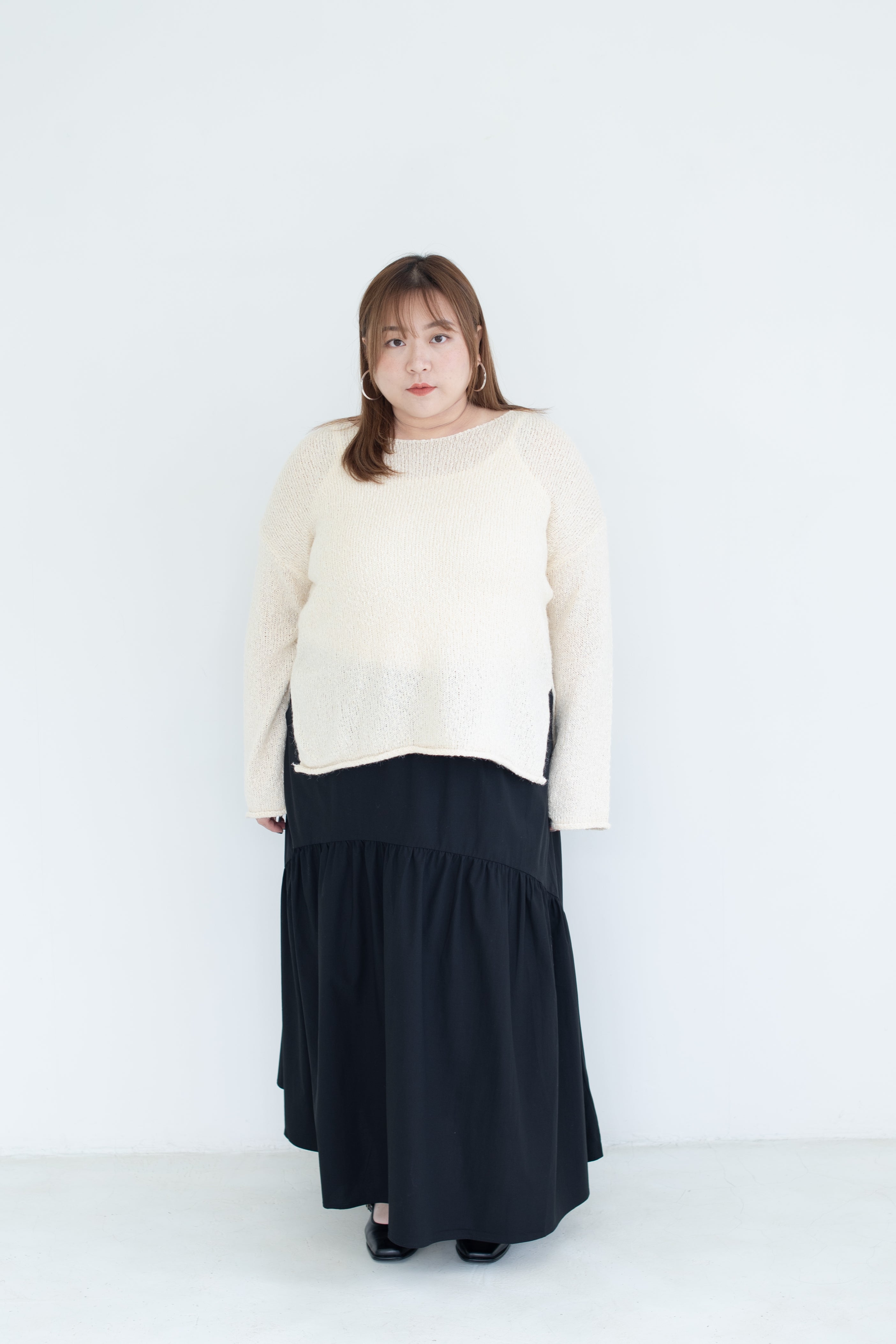 Oversized Round Neck Jumper In Beige FCPlus