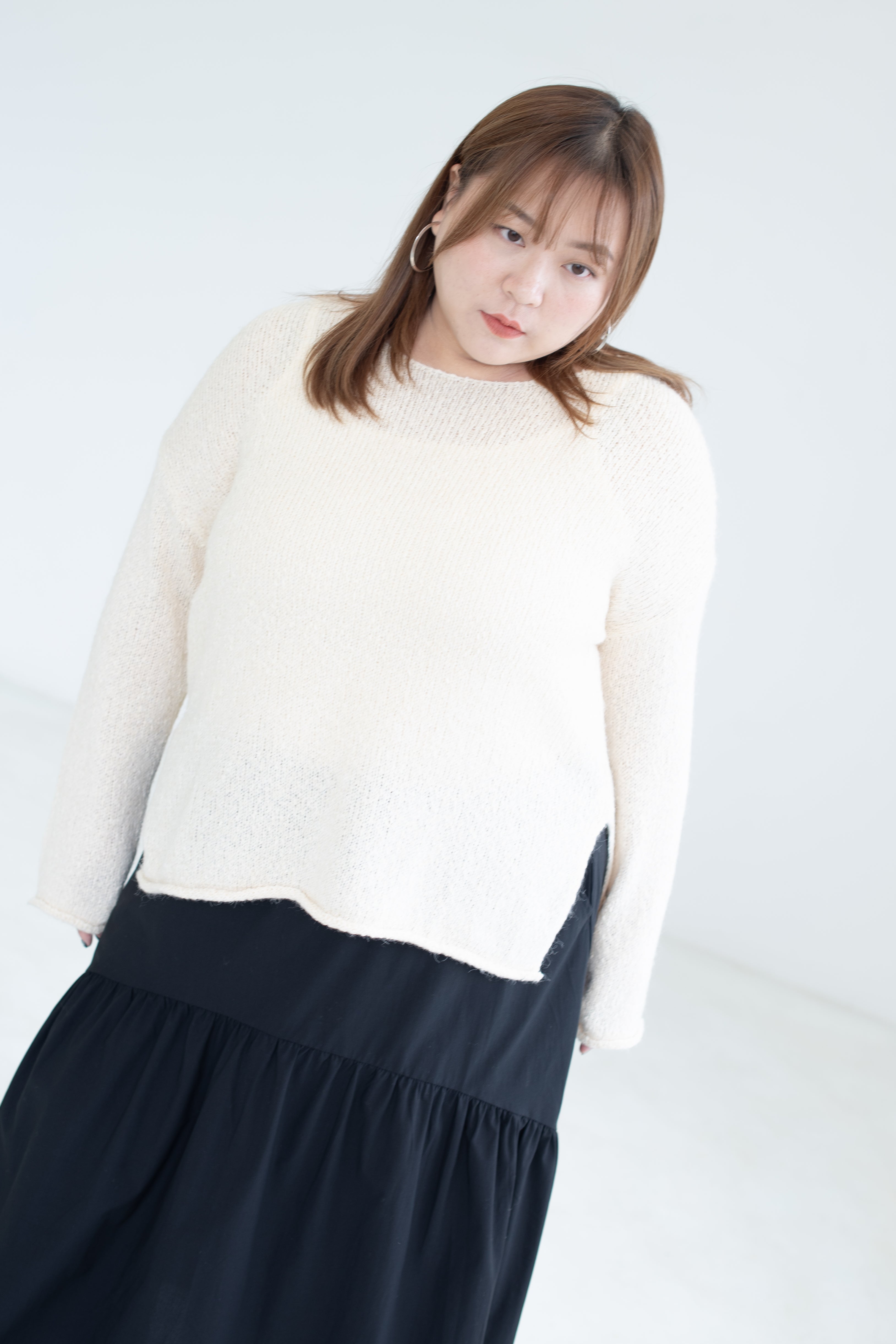 Oversized Round Neck Jumper In Beige FCPlus