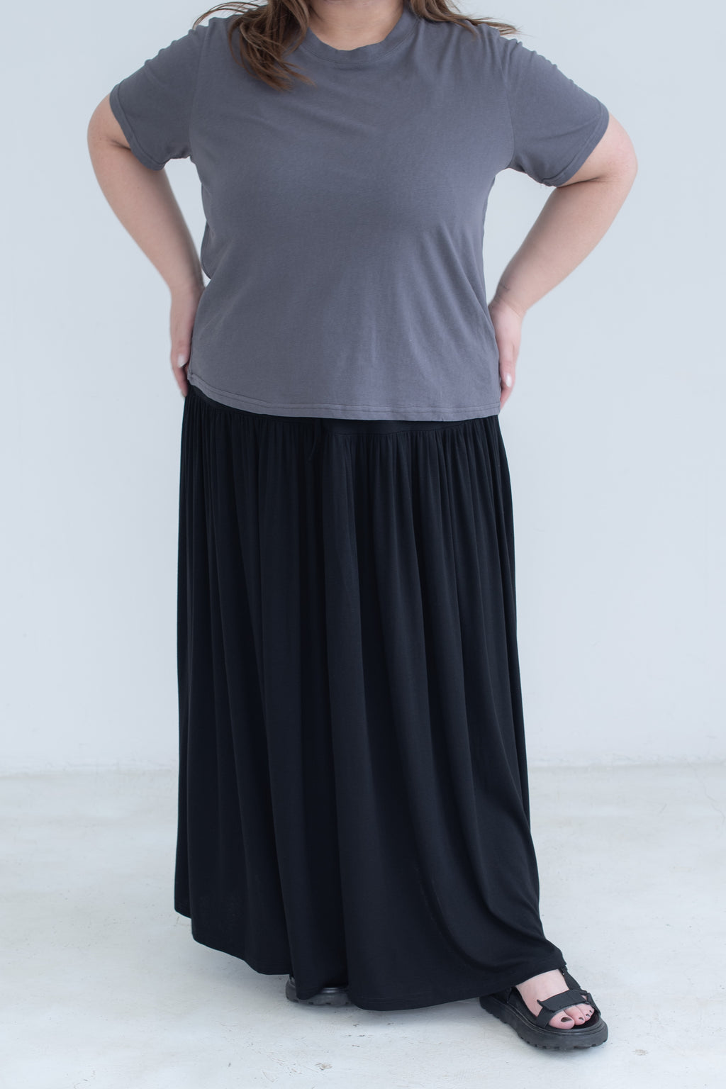 Draped A-Line Maxi Skirt
