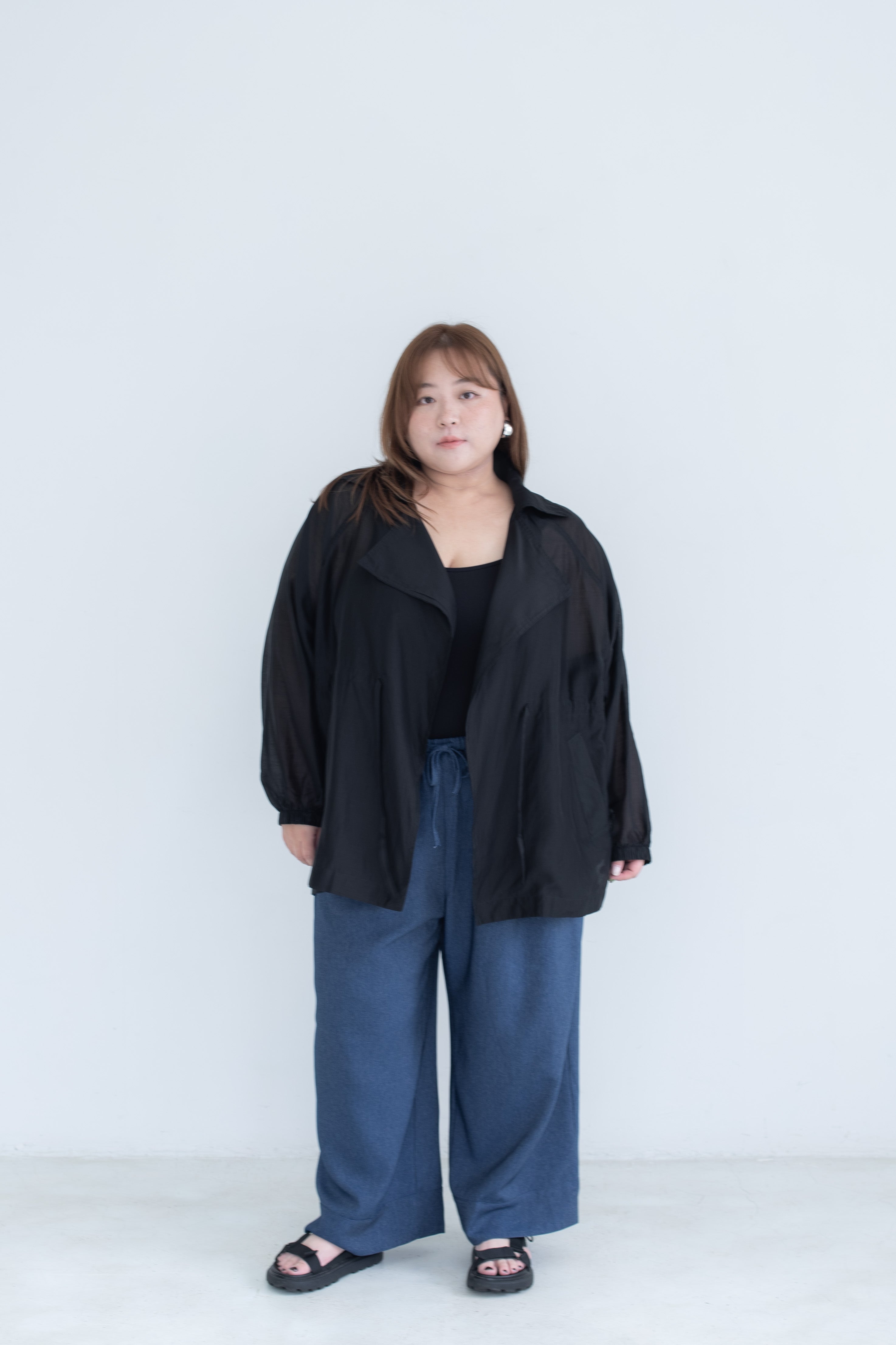 Sheer Drawstring Blazer Jacket