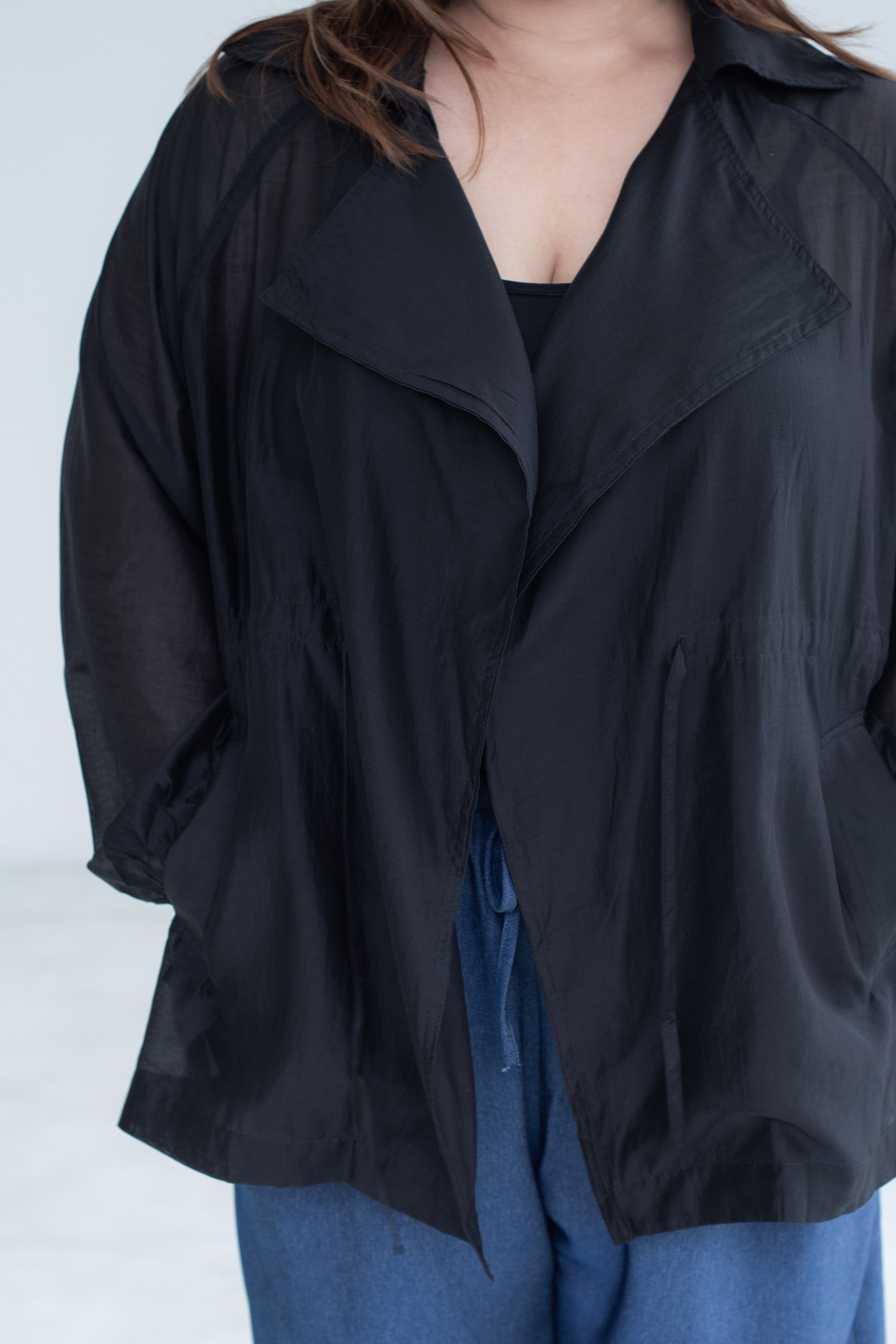 Sheer Drawstring Blazer Jacket