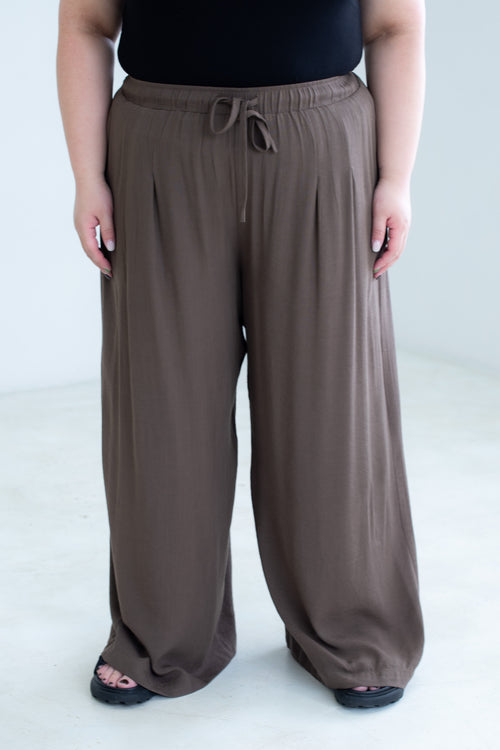 Linen-Look Wide Leg Trousers