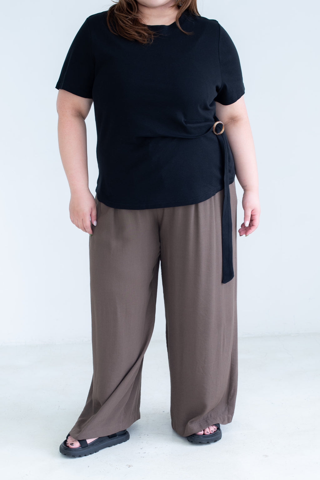 Linen-Look Wide Leg Trousers