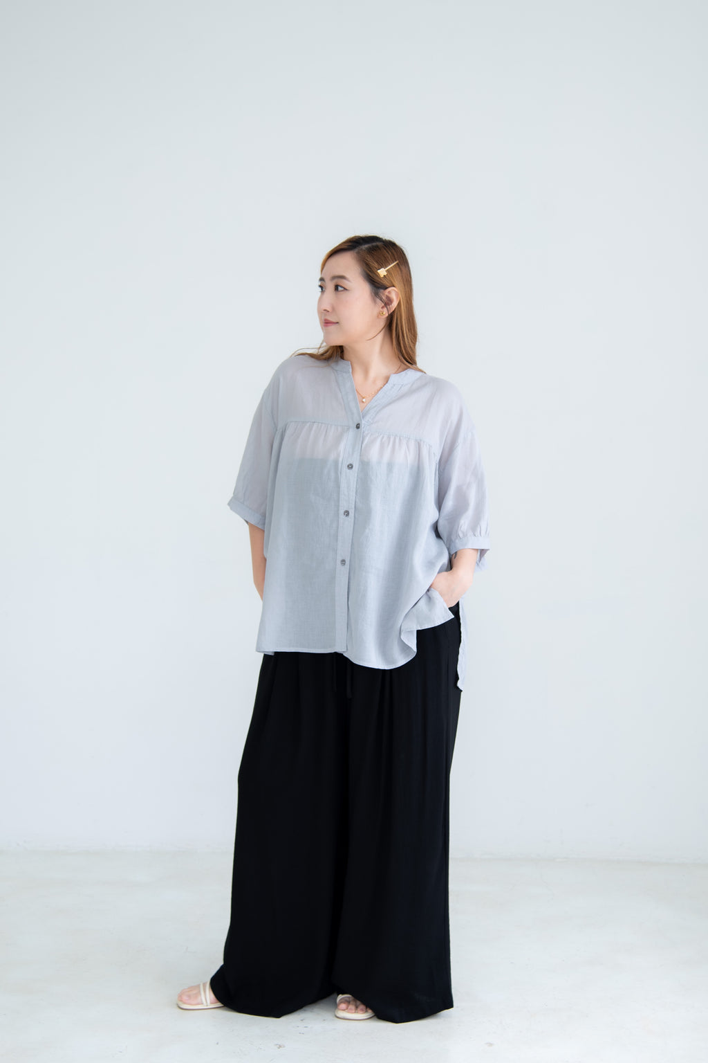 Linen-Look Wide Leg Trousers