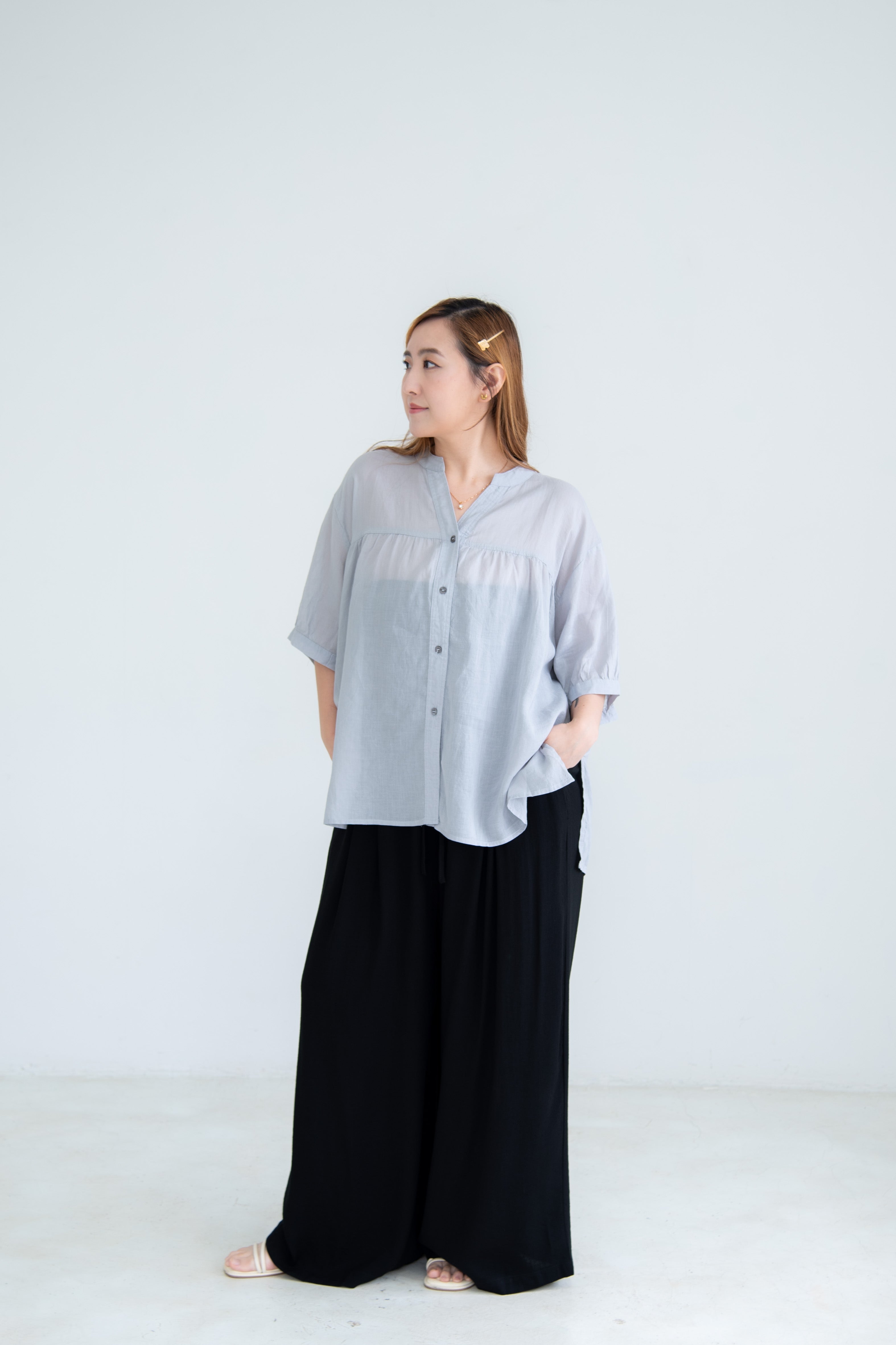 Linen-Look Wide Leg Trousers