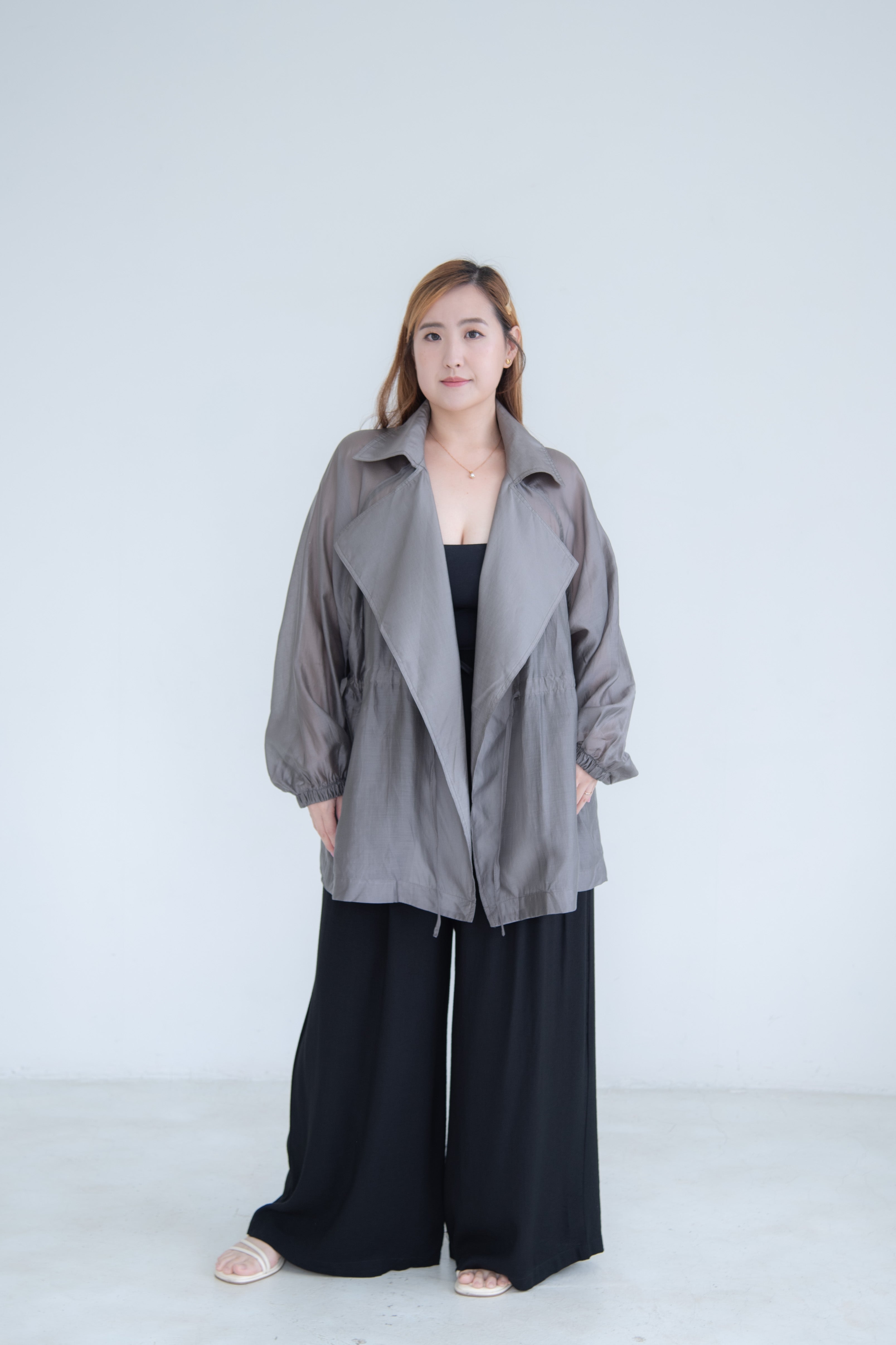 Sheer Drawstring Blazer Jacket