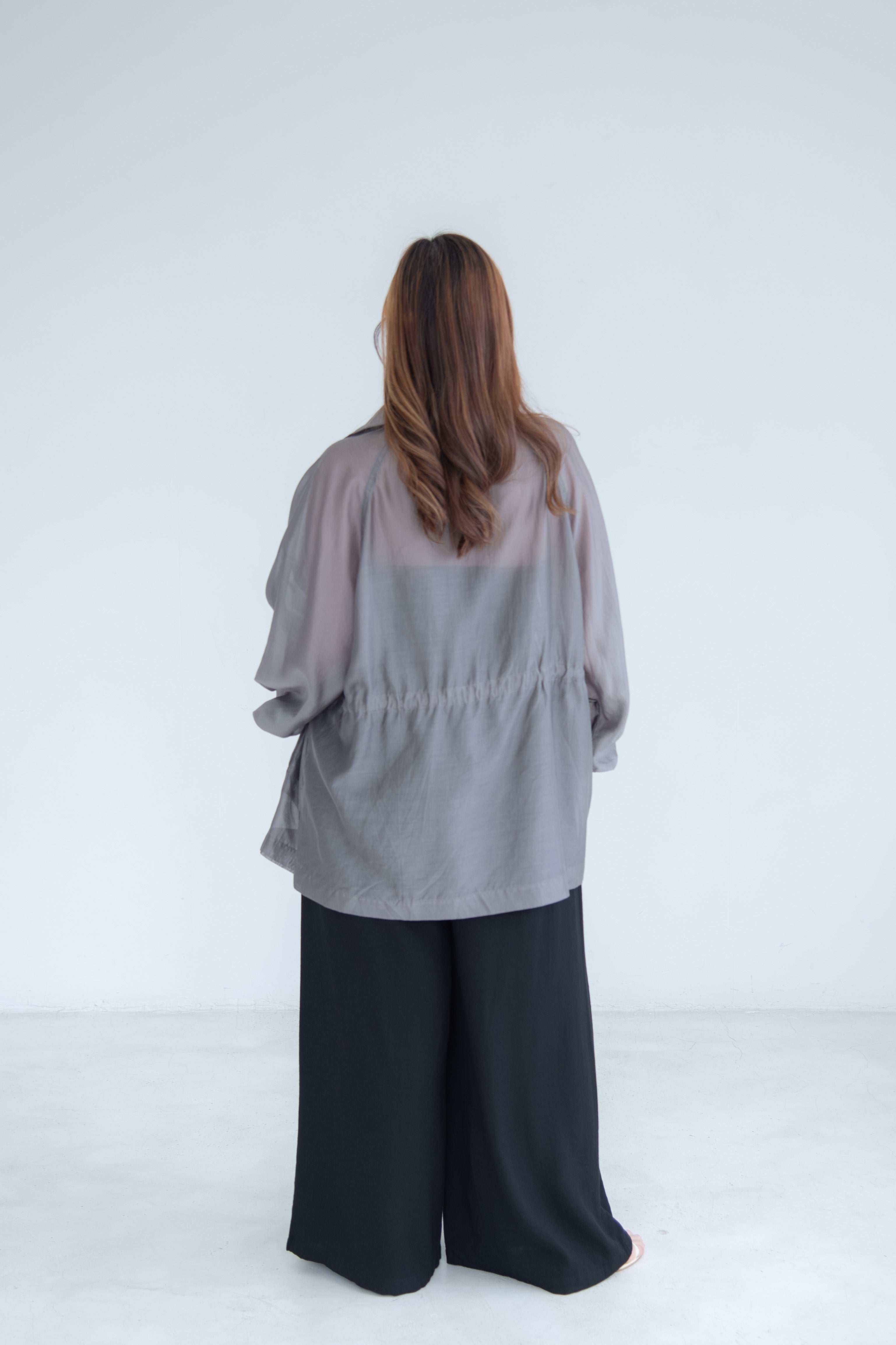 Sheer Drawstring Blazer Jacket