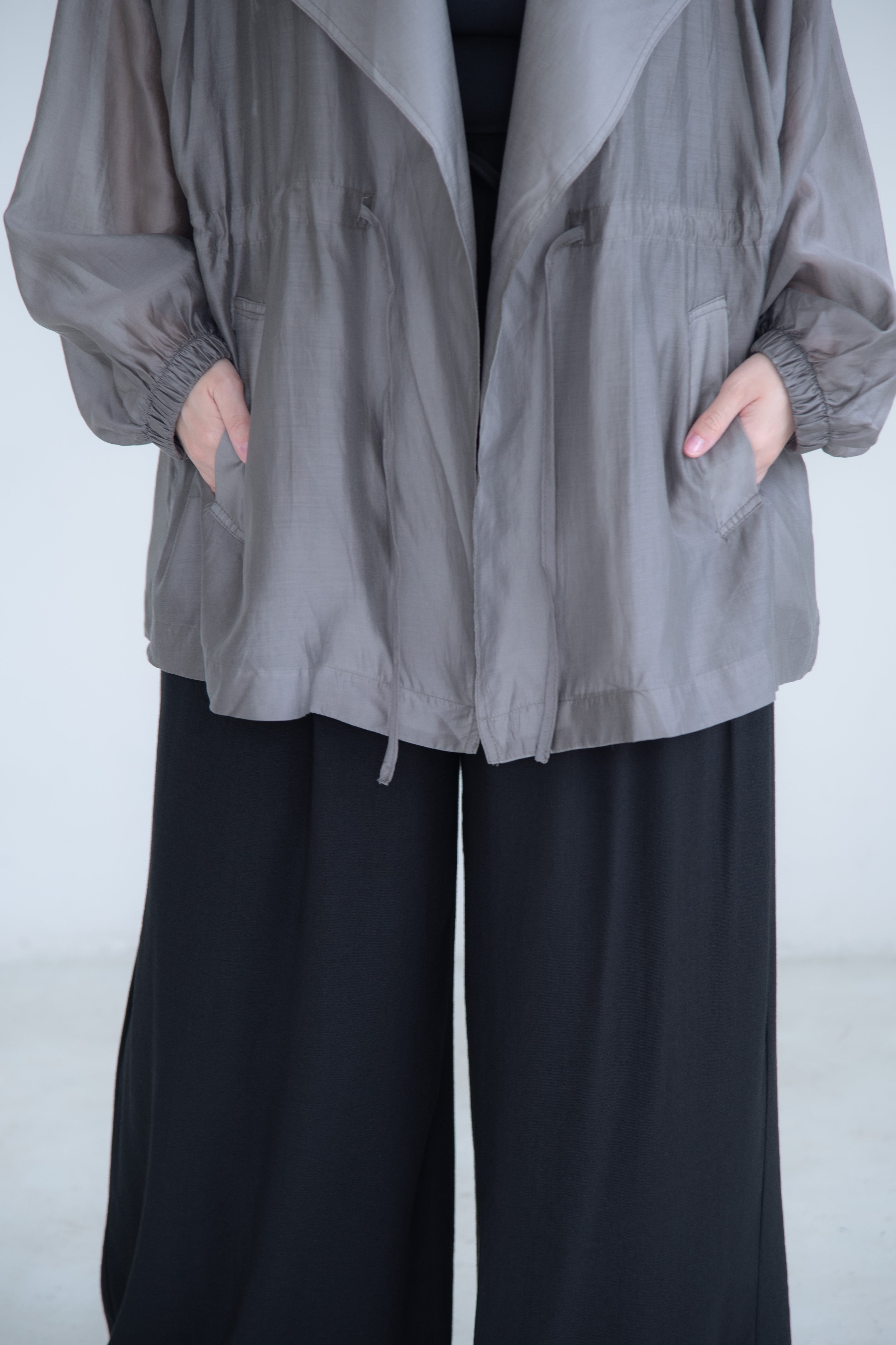 Sheer Drawstring Blazer Jacket