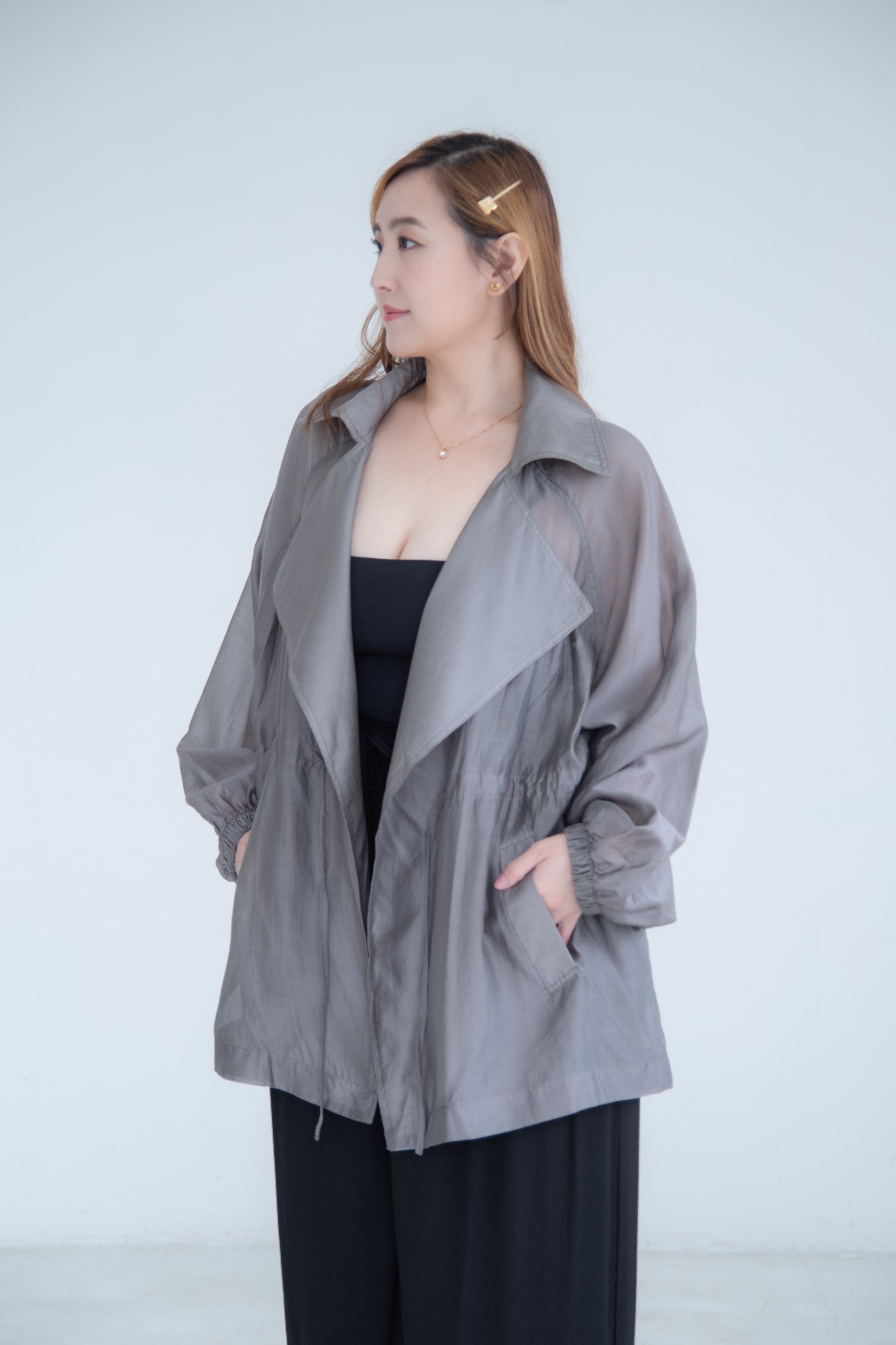 Sheer Drawstring Blazer Jacket