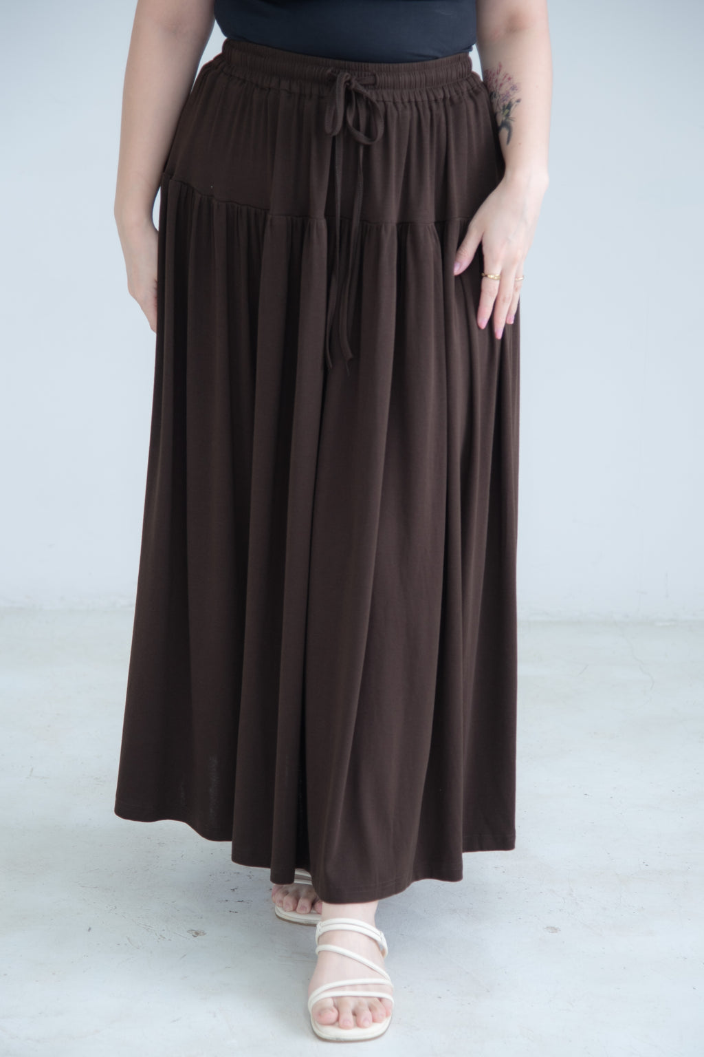 Draped A-Line Maxi Skirt