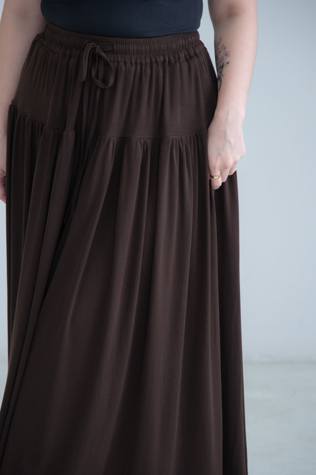 Draped A-Line Maxi Skirt