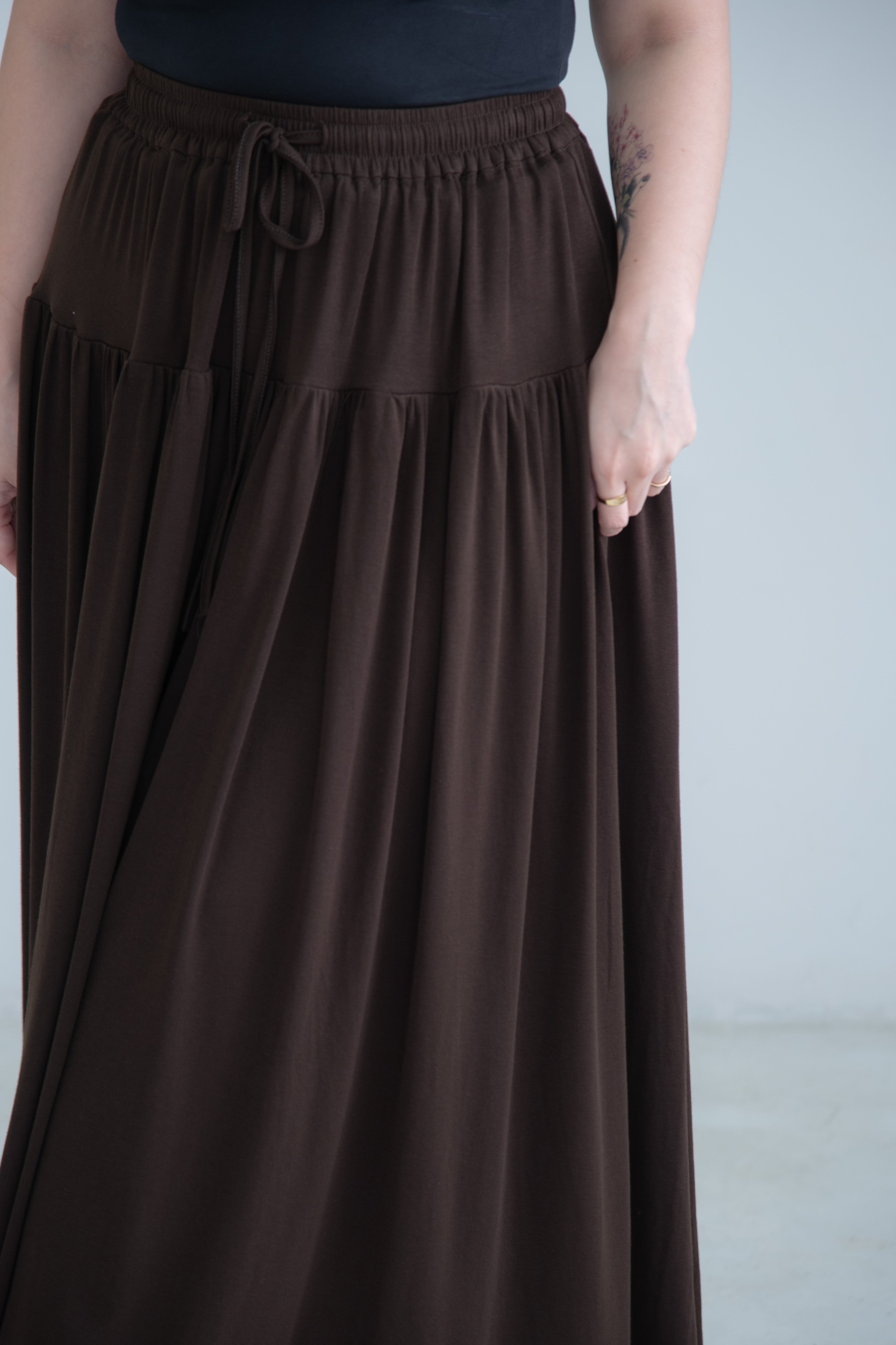 Draped A-Line Maxi Skirt