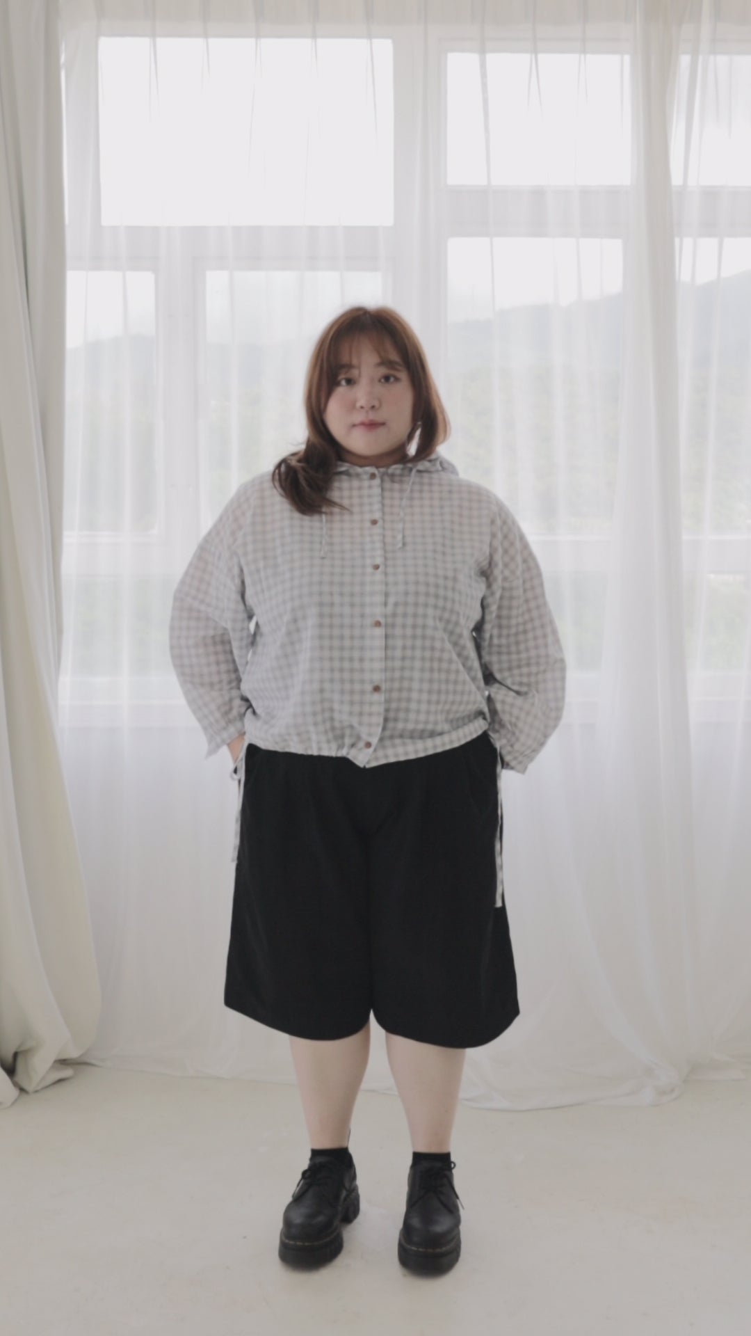 Hooded Check Cropped Jacket