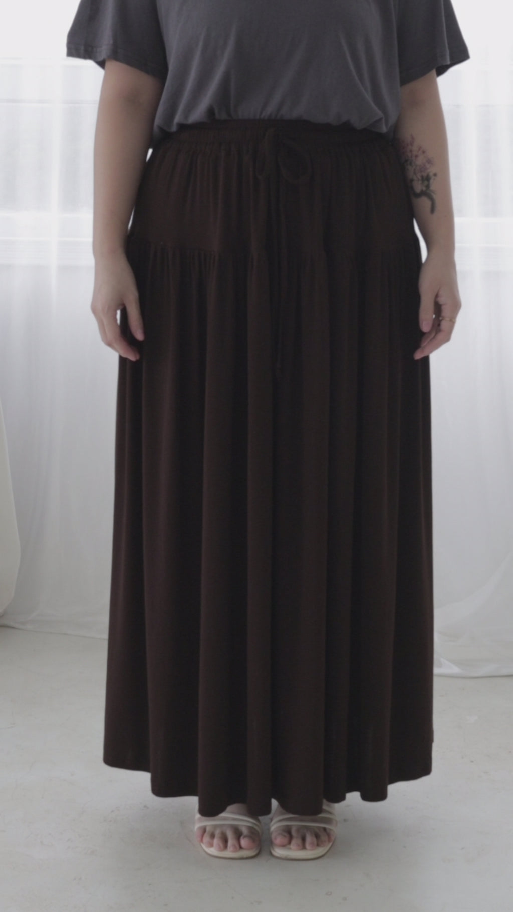 Draped A-Line Maxi Skirt