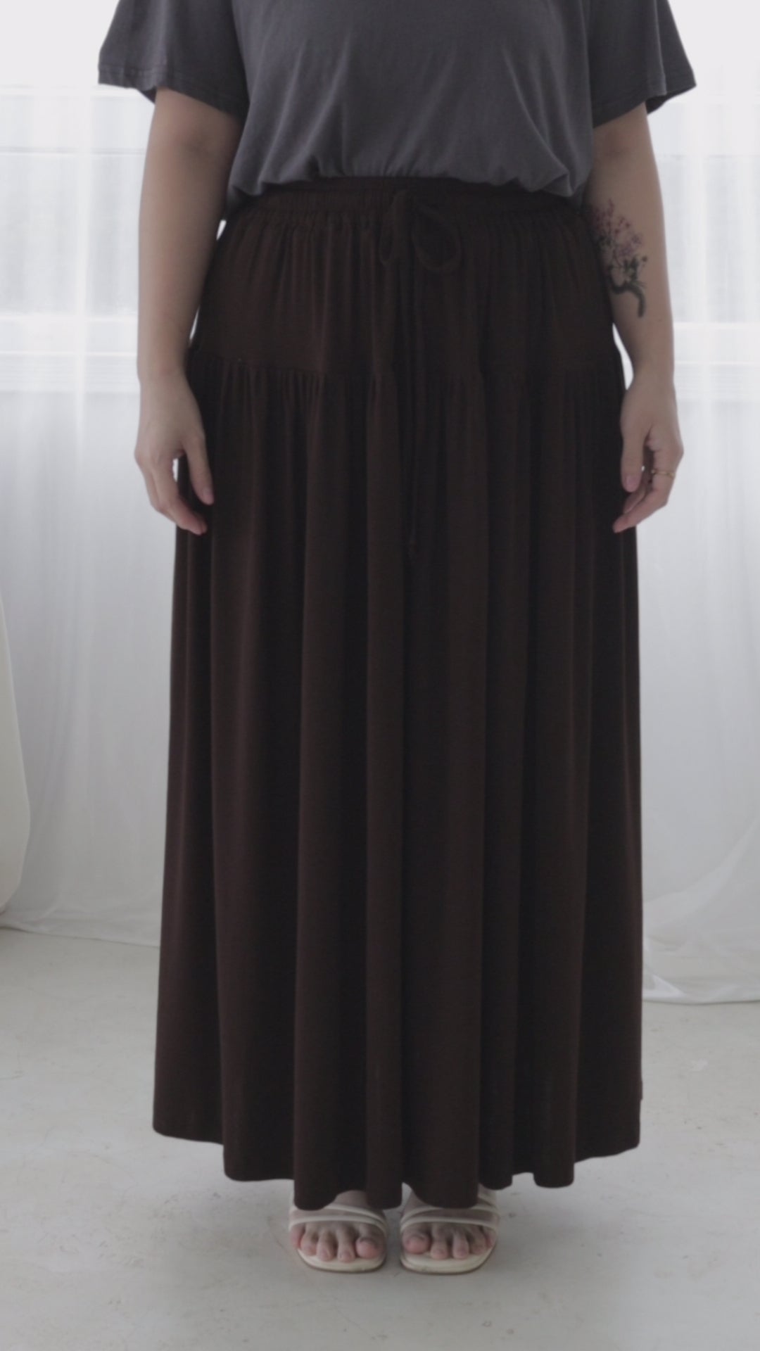 Draped A-Line Maxi Skirt